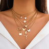 Alloy Butterfly Tassel Pendant Stacked Suit Necklace With Cross Chain And Electroplating Animal Zodiac Design