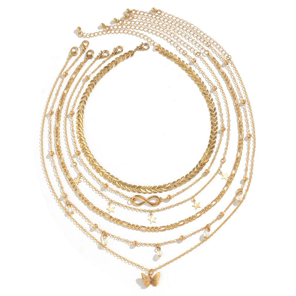 Alloy Butterfly Tassel Pendant Stacked Suit Necklace With Cross Chain And Electroplating Animal Zodiac Design