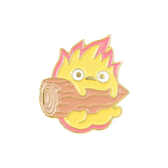 Alloy Cartoon Character Flame Holding Wood Shape Brooch With Baking Paint