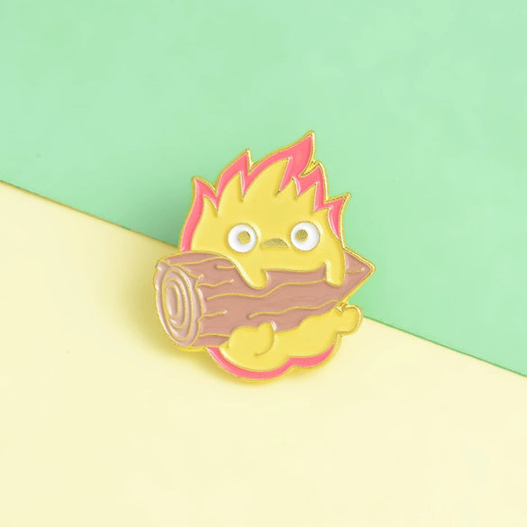 Alloy Cartoon Character Flame Holding Wood Shape Brooch With Baking Paint