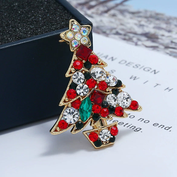 Alloy Cartoon Christmas Tree Brooch For Women With Diamond Design