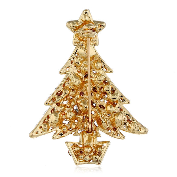 Alloy Cartoon Christmas Tree Brooch For Women With Diamond Design