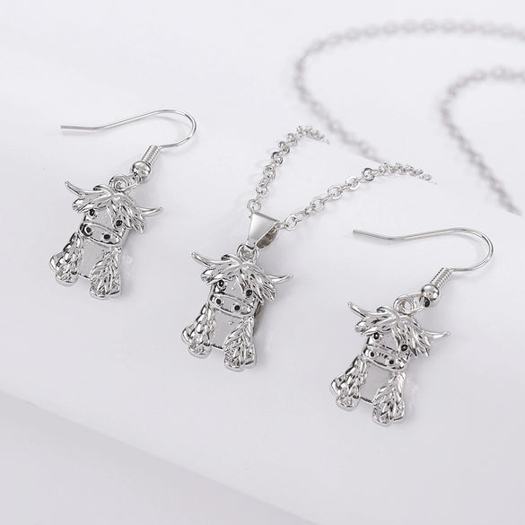 Alloy Cartoon Cowshaped Earrings And Necklace Set With Constellation And Zodiac Sign Patterns Electroplating Style For Women