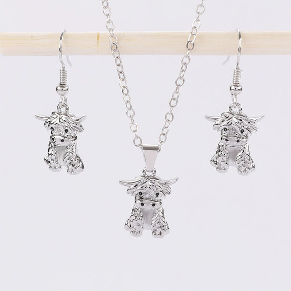 Alloy Cartoon Cowshaped Earrings And Necklace Set With Constellation And Zodiac Sign Patterns Electroplating Style For Women