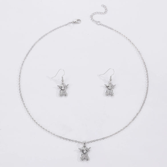Alloy Cartoon Cowshaped Earrings And Necklace Set With Constellation And Zodiac Sign Patterns Electroplating Style For Women