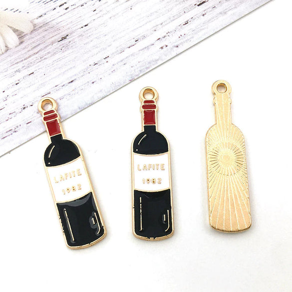 Alloy Cartoon Red Wine Bottle Coconut Tree Dripping Oil Pendant Jewelry Accessories