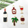 Alloy Cartoon Red Wine Bottle Coconut Tree Dripping Oil Pendant Jewelry Accessories
