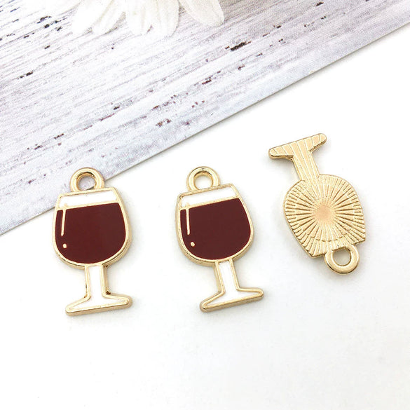 Alloy Cartoon Red Wine Bottle Coconut Tree Dripping Oil Pendant Jewelry Accessories