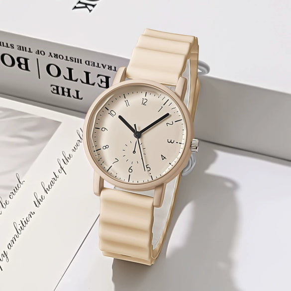 Alloy Case And Silicone Strap Round Student Quartz Watch With Wavy Design Leisure Style