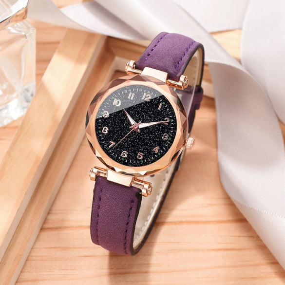 Alloy Case Casual Women's Round Dial Quartz Belt Watch With Imitation Leather Strap