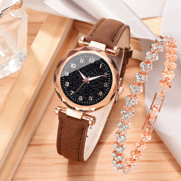 Alloy Case Casual Women's Round Dial Quartz Belt Watch With Imitation Leather Strap