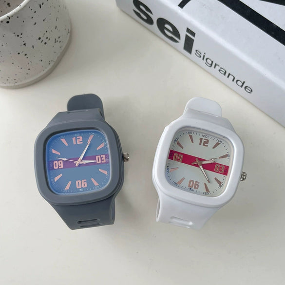 Alloy Case Sports Square Watch For Male And Female Students Klein Blue Waterproof