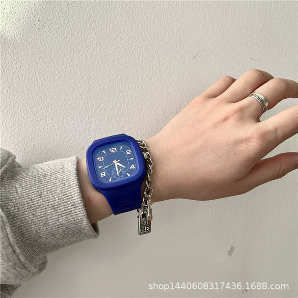 Alloy Case Sports Square Watch For Male And Female Students Klein Blue Waterproof