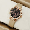 Alloy Casual Round Dial Belt Watch And Pearl Butterfly Jewelry Set For Women