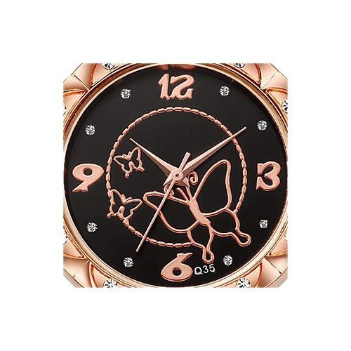 Alloy Casual Round Dial Belt Watch And Pearl Butterfly Jewelry Set For Women