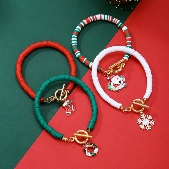 Alloy Christmas Bracelet Set With Little Snowman Santa Claus Pendant Electroplated Unisex Festive Animal Zodiac Style