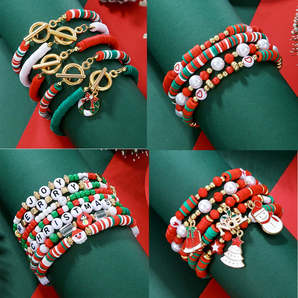 Alloy Christmas Bracelet Set With Little Snowman Santa Claus Pendant Electroplated Unisex Festive Animal Zodiac Style