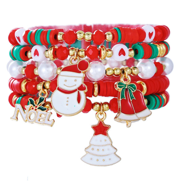 Alloy Christmas Bracelet Set With Little Snowman Santa Claus Pendant Electroplated Unisex Festive Animal Zodiac Style