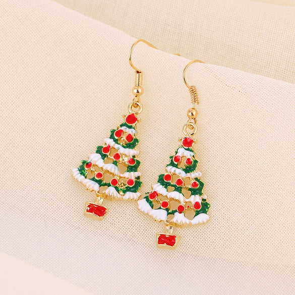 Alloy Christmas Earrings Set With Bell Snowflake Christmas Hat Christmas Tree And Cartoon Characters Dripping Oil Design