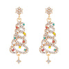Alloy Christmas Earrings With Colorful Tassel And Christmas Tree Design Geometric Pattern Diamond Inlay For Women