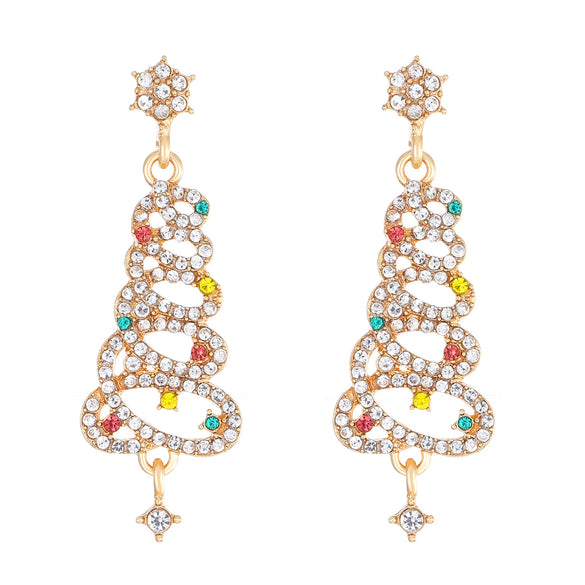Alloy Christmas Earrings With Colorful Tassel And Christmas Tree Design Geometric Pattern Diamond Inlay For Women