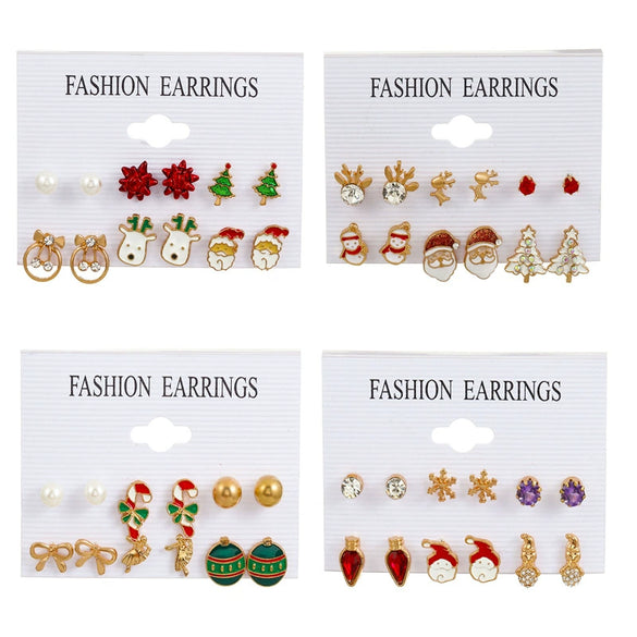 Alloy Christmas Earrings With Oil Snowflake Christmas Tree Elk Patterns For Women Electroplated
