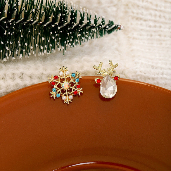 Alloy Christmas Fantasy Earrings With Snowflake Elk Pattern Electroplated For Women