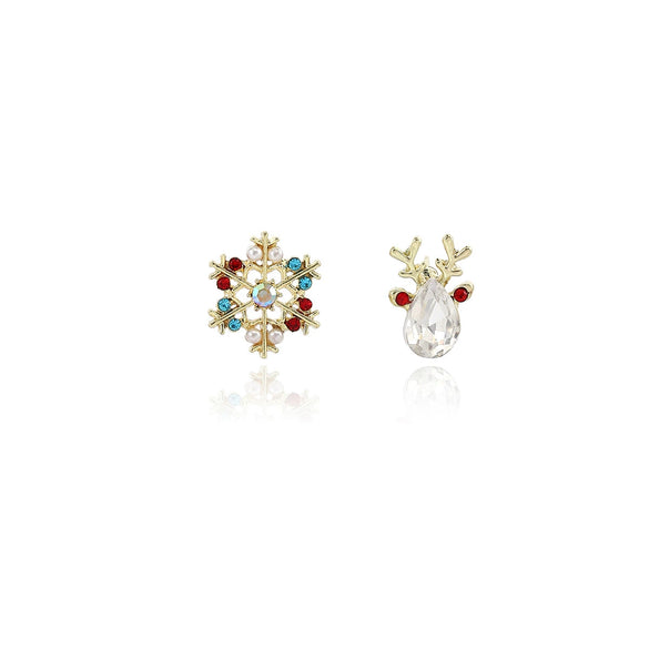 Alloy Christmas Fantasy Earrings With Snowflake Elk Pattern Electroplated For Women