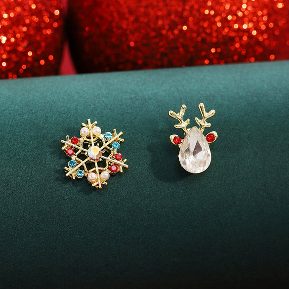 Alloy Christmas Fantasy Earrings With Snowflake Elk Pattern Electroplated For Women