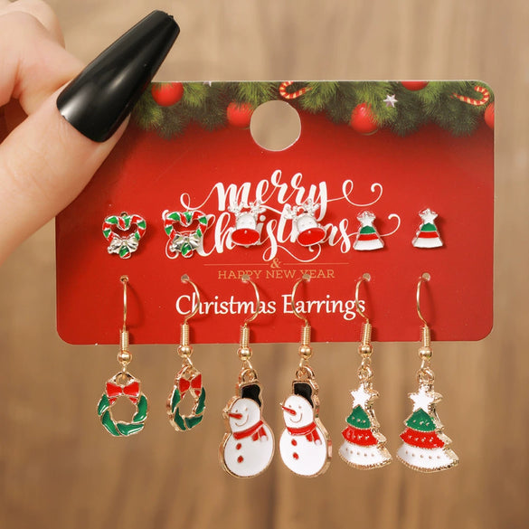 Alloy Christmas Oil Drop Geometric Earrings With Snowflake Bell Cartoon Elements Highend Electroplated