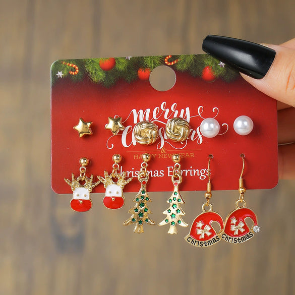 Alloy Christmas Oil Drop Geometric Earrings With Snowflake Bell Cartoon Elements Highend Electroplated