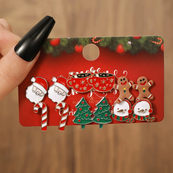 Alloy Christmas Oil Drop Geometric Earrings With Snowflake Bell Cartoon Elements Highend Electroplated