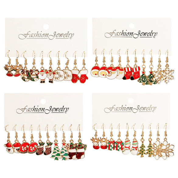 Alloy Christmas Oil Drop Geometric Earrings With Snowflake Bell Cartoon Elements Highend Electroplated