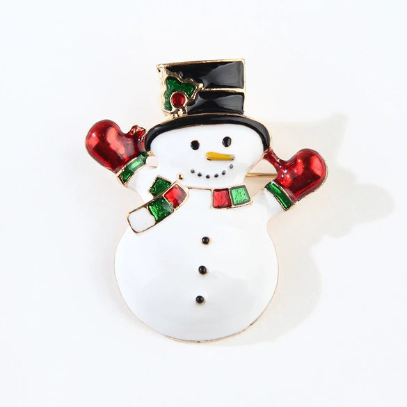 Alloy Christmas Snowman Cartoon Brooch Pin With Dripping Oil Finish And Gemstone Accents For Unisex Clothing Accessories