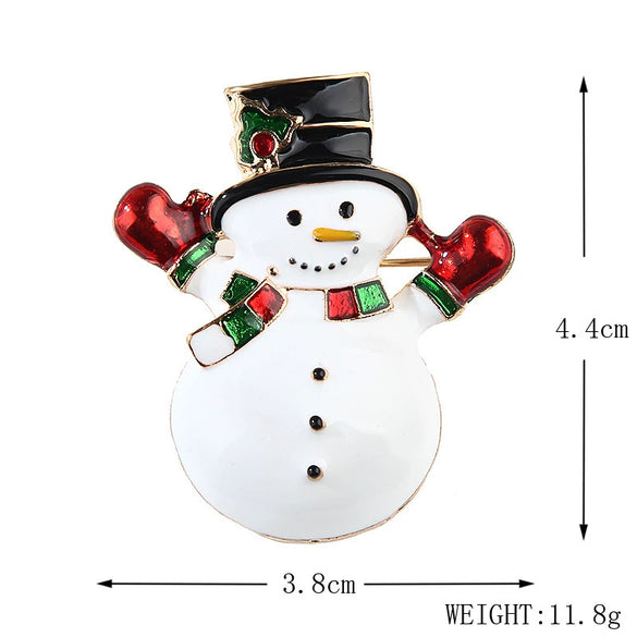Alloy Christmas Snowman Cartoon Brooch Pin With Dripping Oil Finish And Gemstone Accents For Unisex Clothing Accessories