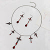 Alloy Clavicle Chain With Black Spider Web Pattern Retro Gothic Style Pendant Electroplated For Women