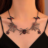 Alloy Clavicle Chain With Black Spider Web Pattern Retro Gothic Style Pendant Electroplated For Women