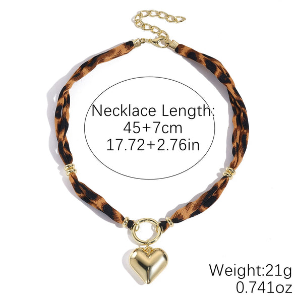 Alloy Clavicle Chain With Heart Shape Pendant Electroplated Leopard Print For Women