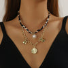 Alloy Clavicle Chain With Heart Shape Pendant Electroplated Leopard Print For Women