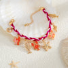 Alloy Conch Starfish Crab Animal Zodiac Dripping Oil Style Braided Rope Bracelet For Women