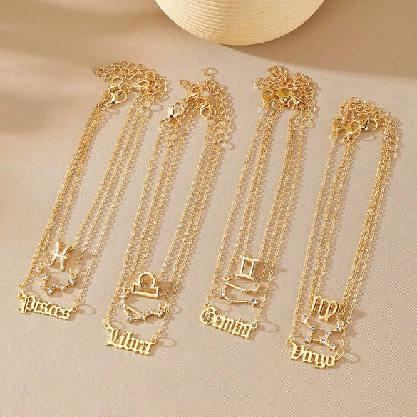 Alloy Constellation Women's Multilayer Anklet Jewelry 3Piece Set Inlaid With Artificial Gemstones And Semiprecious Stones