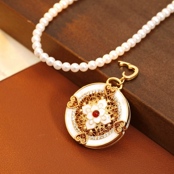 Alloy Copper Geometric Detachable Universal Buckle Eight Treasure Compass Pendant Necklace Electroplated Handmade Women's O Word Chain Sweater Chain