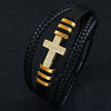 Alloy Copper Inlaid Zircon Cross Bracelet Hand Woven With Pu Leather Rope Fashion Jewelry With Diamond Design