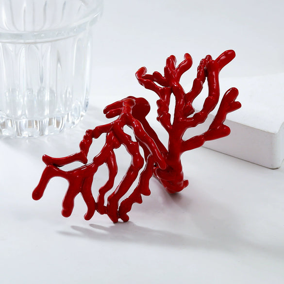 Alloy Coralshaped Ring And Bracelet Set For Women With Plant Flowers Style And Baking Paint Treatment