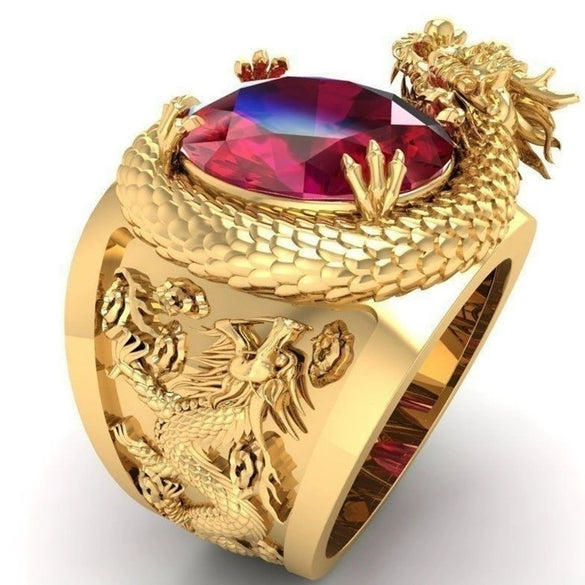 Alloy Creative Double Dragon Ball Zodiac Animals Ring For Men