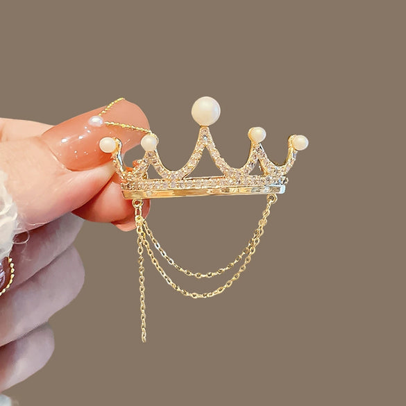 Alloy Crown Shaped Electroplated Brooch For Women Tassel Corsage Coat Suit Accessories