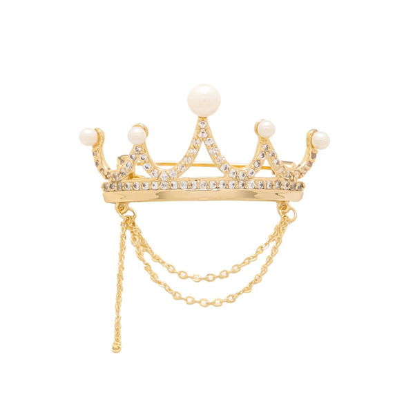 Alloy Crown Shaped Electroplated Brooch For Women Tassel Corsage Coat Suit Accessories