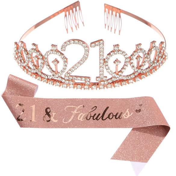 Alloy Crystal Birthday Crown Shoulder Belt Set Of 2 With Geometric Style And Electroplating Treatment