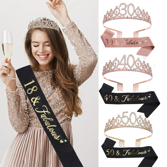 Alloy Crystal Birthday Crown Shoulder Belt Set Of 2 With Geometric Style And Electroplating Treatment