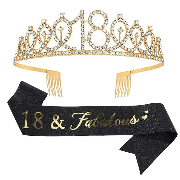 Alloy Crystal Birthday Crown Shoulder Belt Set Of 2 With Geometric Style And Electroplating Treatment